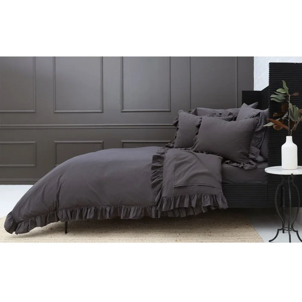 POM POM at HOME Rowan Crinkled Cotton Duvet Cover Set KING Midnight NEW $345